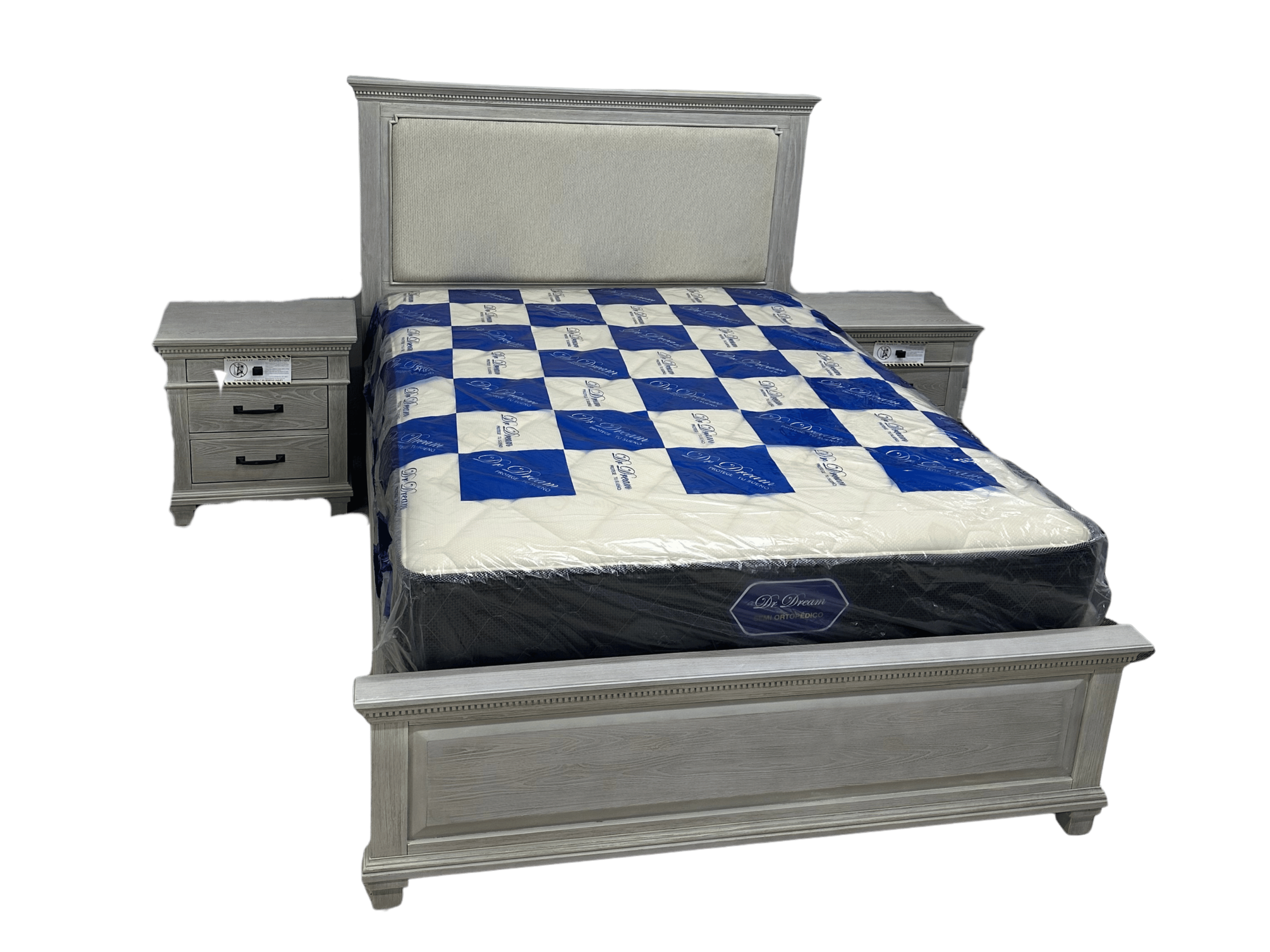 RECAMARA ARIAS QUEEN + BOXSPRING Y COLCHON QUEEN DR. DREAM